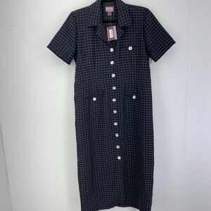 Vintage Y2K 90’s Shirt Maxi Dress Womens Medium Windowpane Plaid Very Long NEW